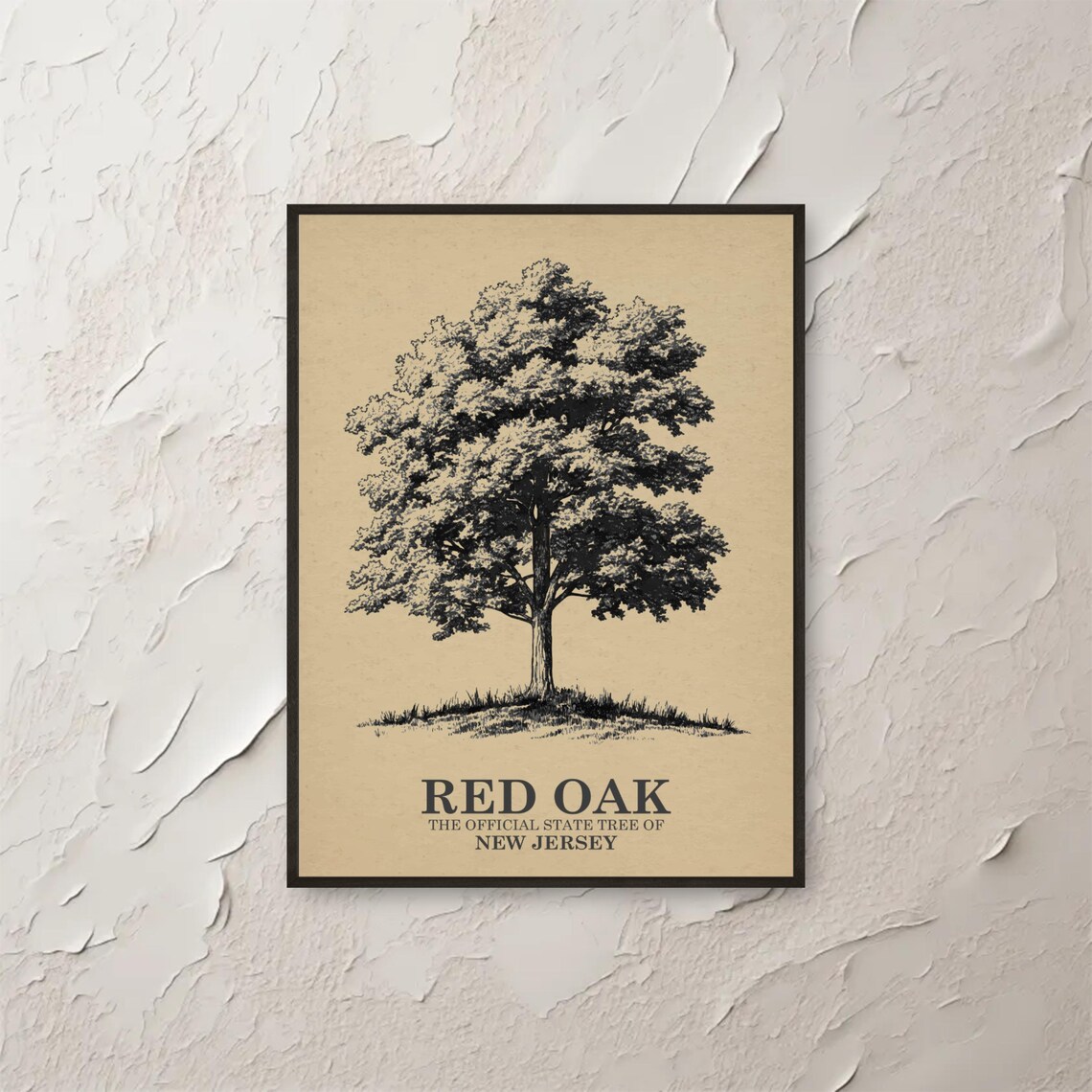 Red Oak Tree Print New Jersey State Wall Art Botanical Vintage Style Nature Inspired Decor