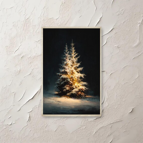Christmas Tree Print Muted Winter Landscape Moody Farmhouse Decor Wall Art Pine Png