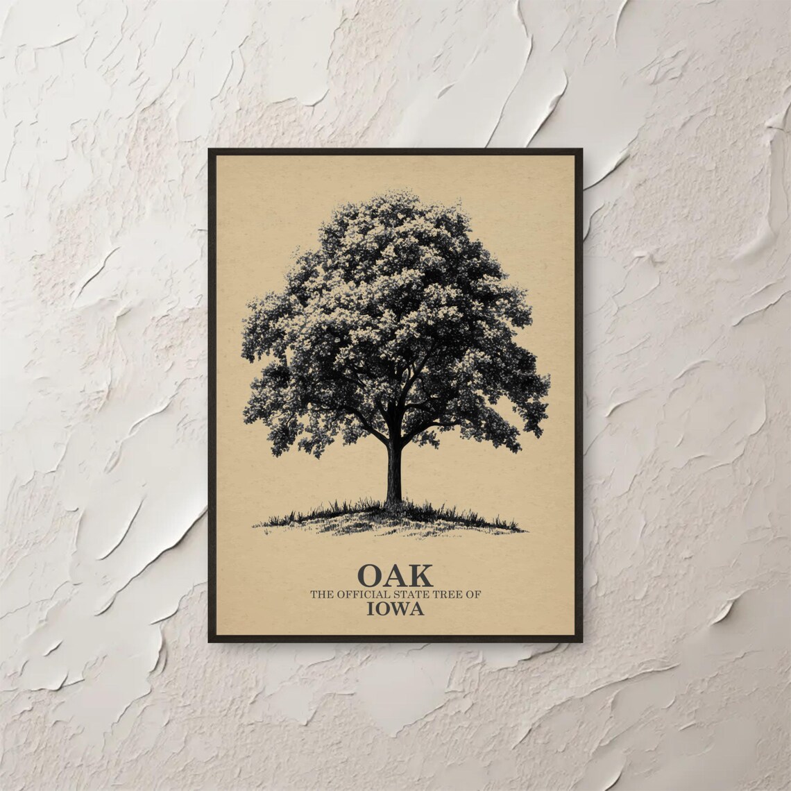 Iowa Oak Tree Wall Art Print State Poster Vintage Botanical Nature Decor Home Office