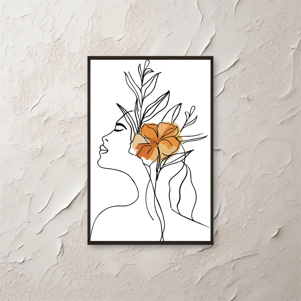 Minimalist Line Art Woman Wall Abstract Boho Floral Botanical Face Poster Modern Drawing Print Instant Png File