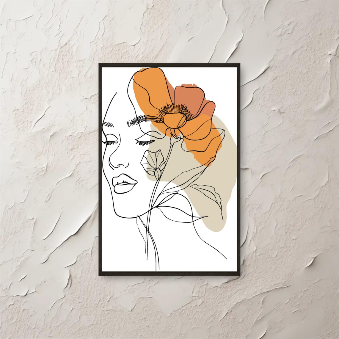 Abstract Line Art Woman Wall Minimalist Boho Floral Botanical Face Print Modern Drawing Poster Instant Png File