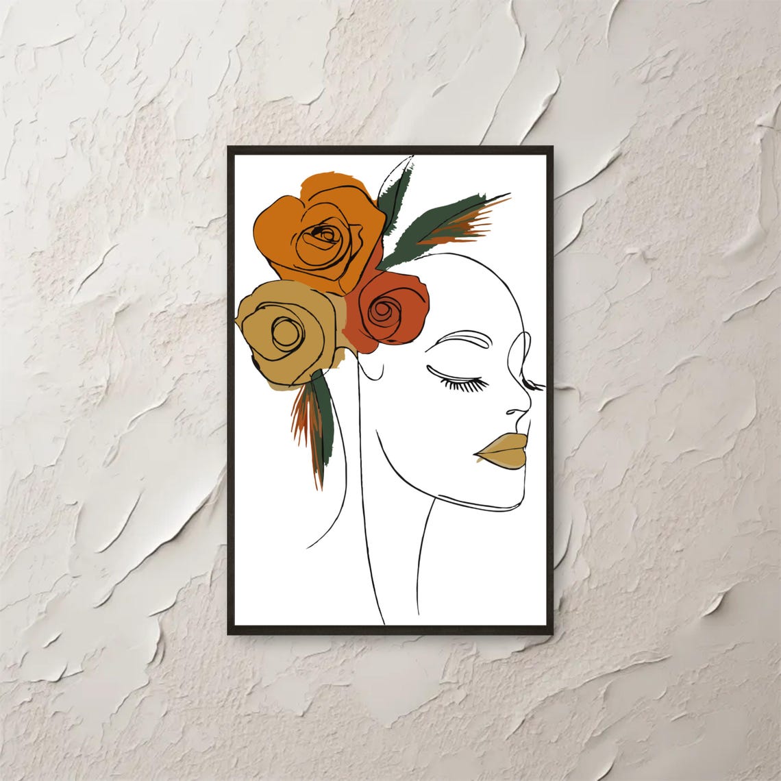 Boho Line Art Woman Wall Abstract Floral Rose Face Poster Minimalist Botanical Drawing Print Modern Decor Png