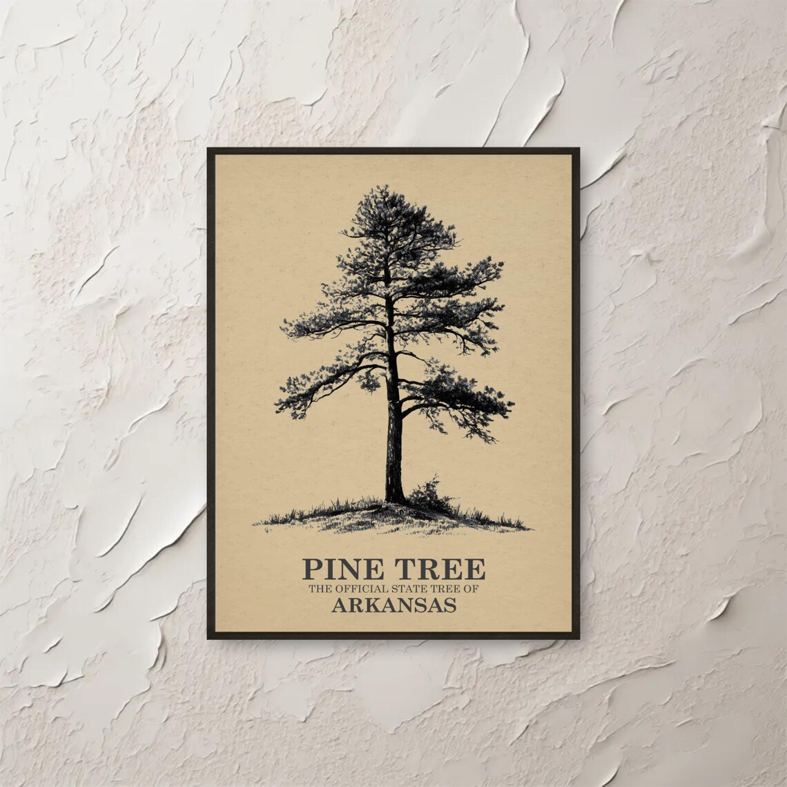 Pine Tree Arkansas Wall Art Vintage Botanical Print State Rustic Nature Artwork Southern Decor Home Office