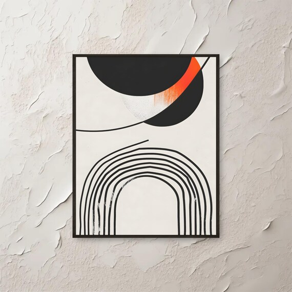 Abstract Arch And Circle Modern Print Minimalist Geometric Wall Art Black Orange Contemporary Poster Boho Decor