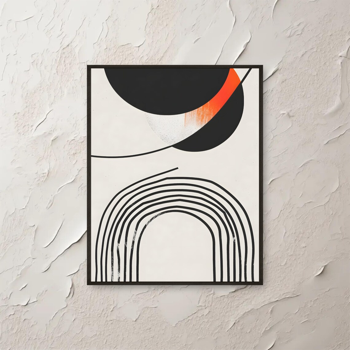Abstract Arch And Circle Modern Print Minimalist Geometric Wall Art Black Orange Contemporary Poster Boho Decor