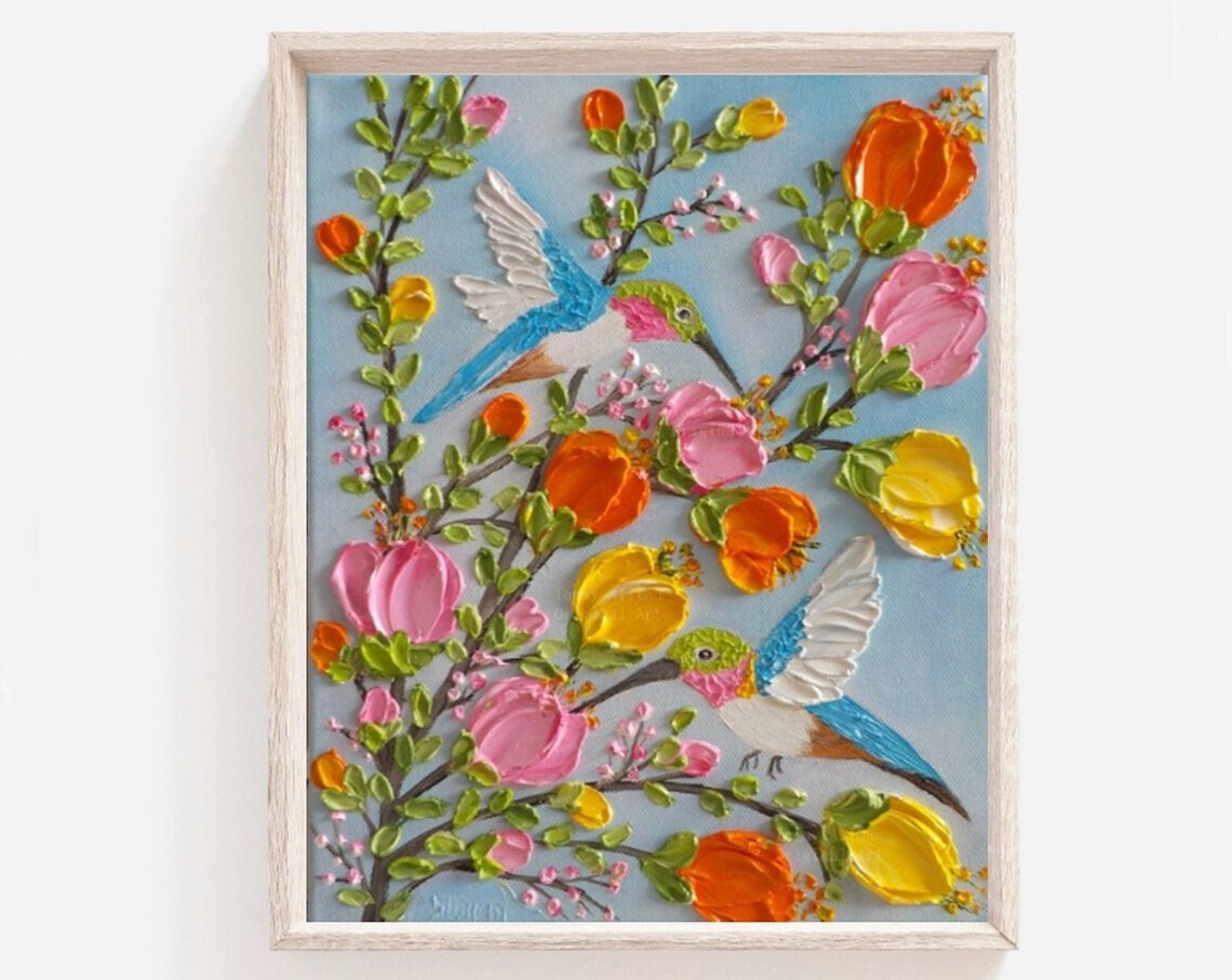 Custom Hummingbird Oil Impasto Painting, Bird Art Print