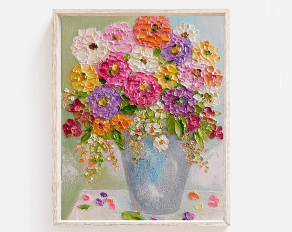 Custom Impasto Zinnia Flower Painting Art Print