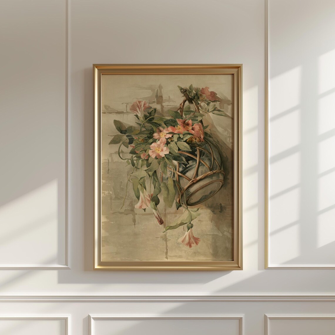 Hanging Basket of Pink Flowers in Soft Watercolor Garden Art Poster - Image 5