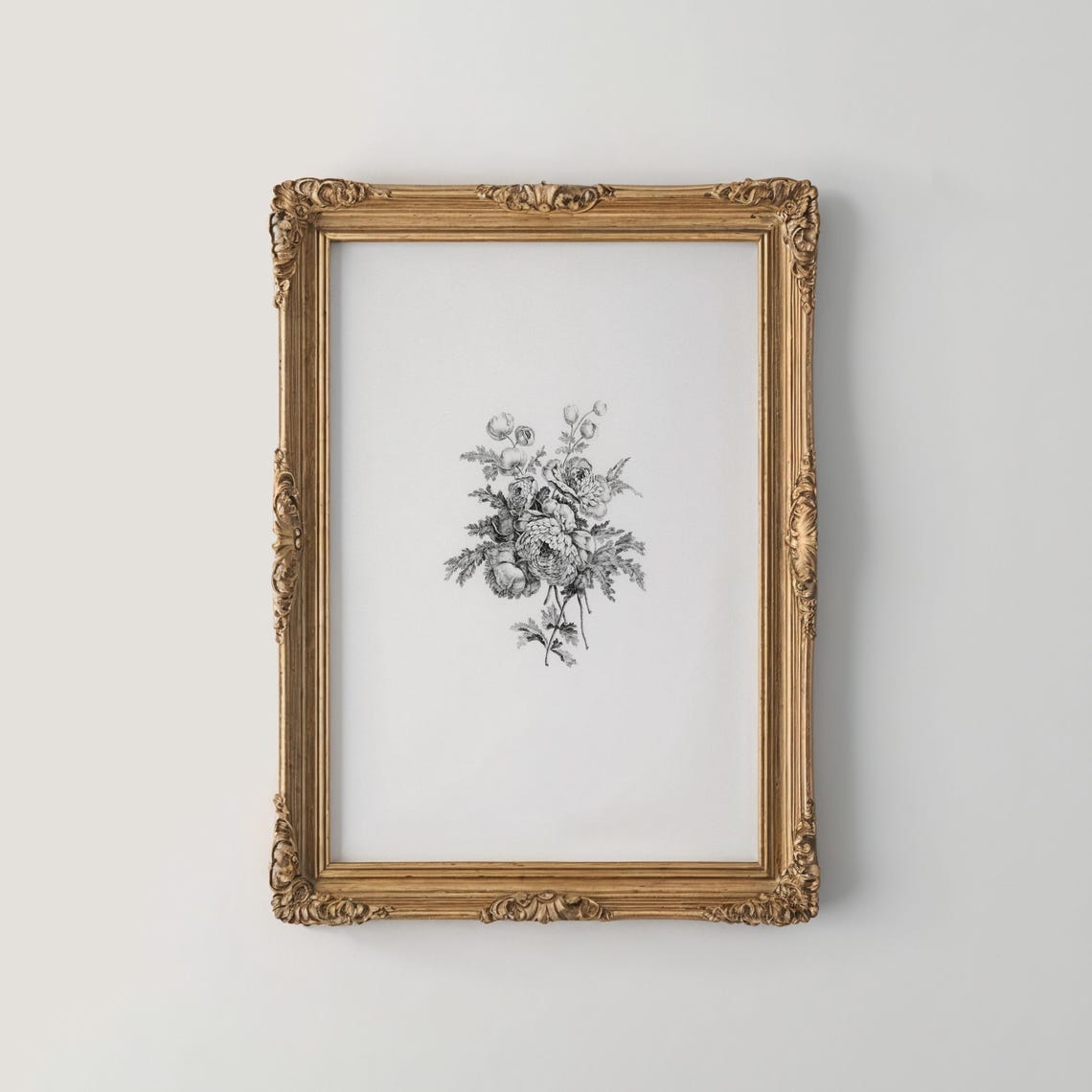 Vintage Monochrome Botanical Ink Sketch Mixed Flower Bouquet Poster