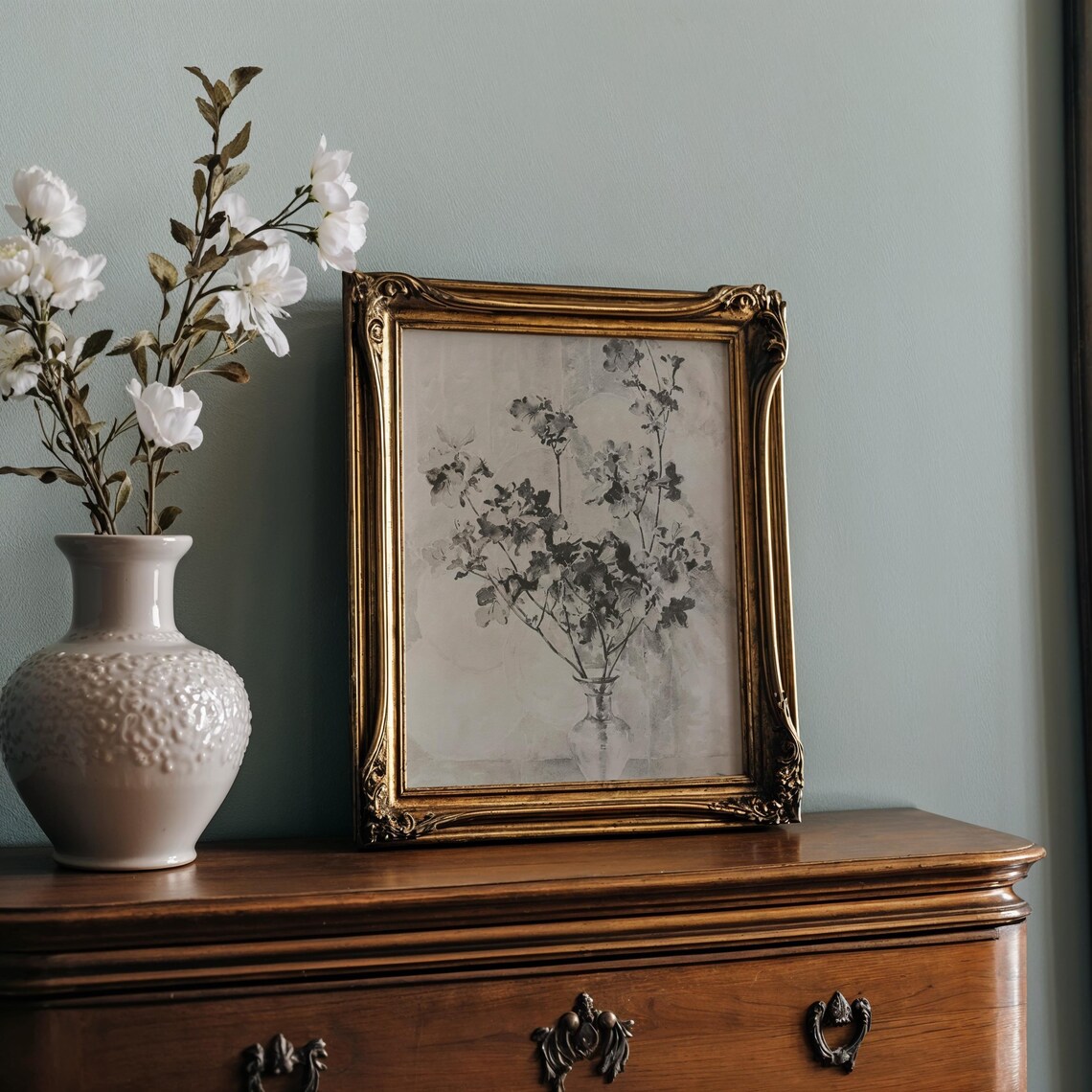 Monochrome Ink Wash Flower Vase in Serene Asian Style Art Poster - Image 2