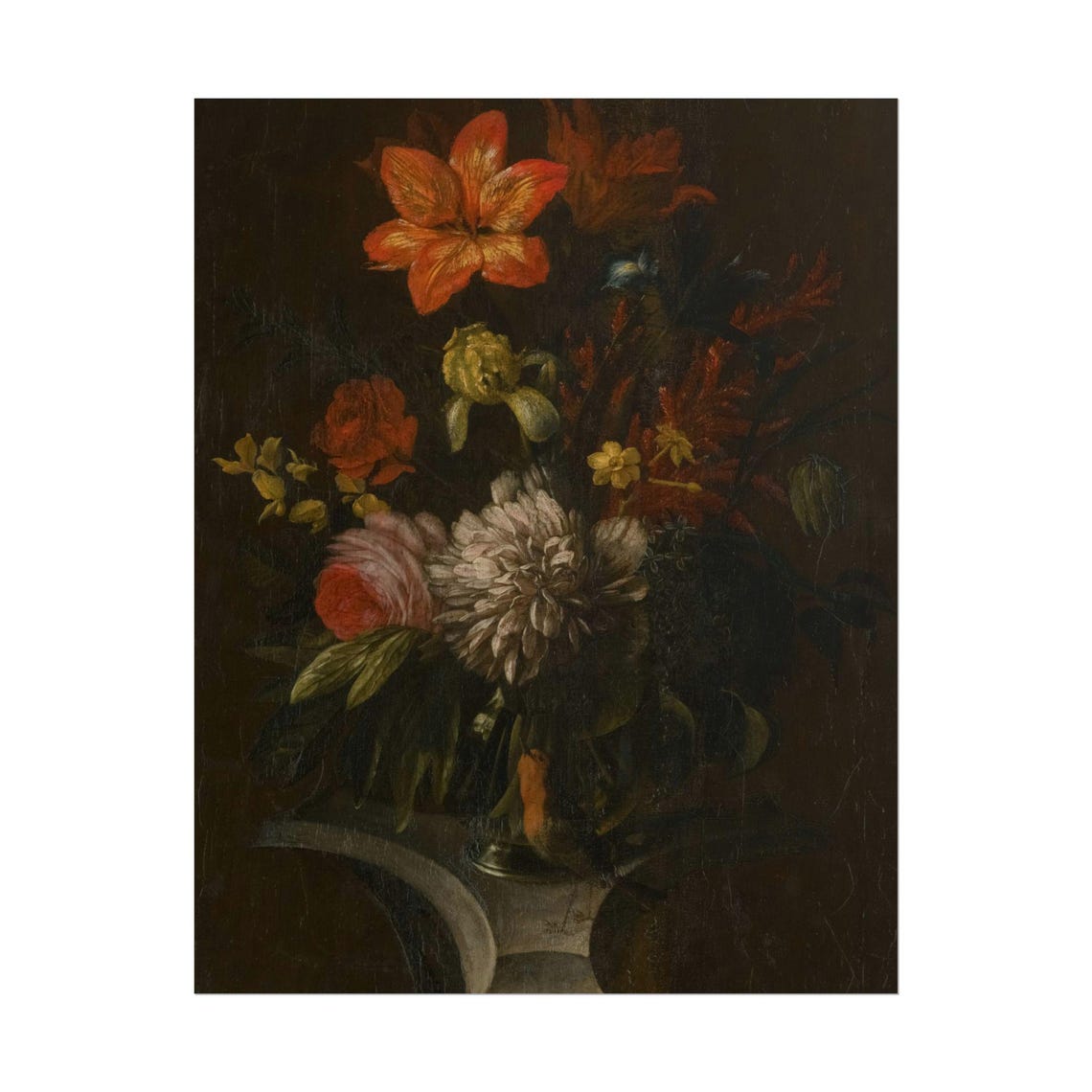 Dark Baroque Floral Still Life with Orange Lily Vintage Poster - Image 4