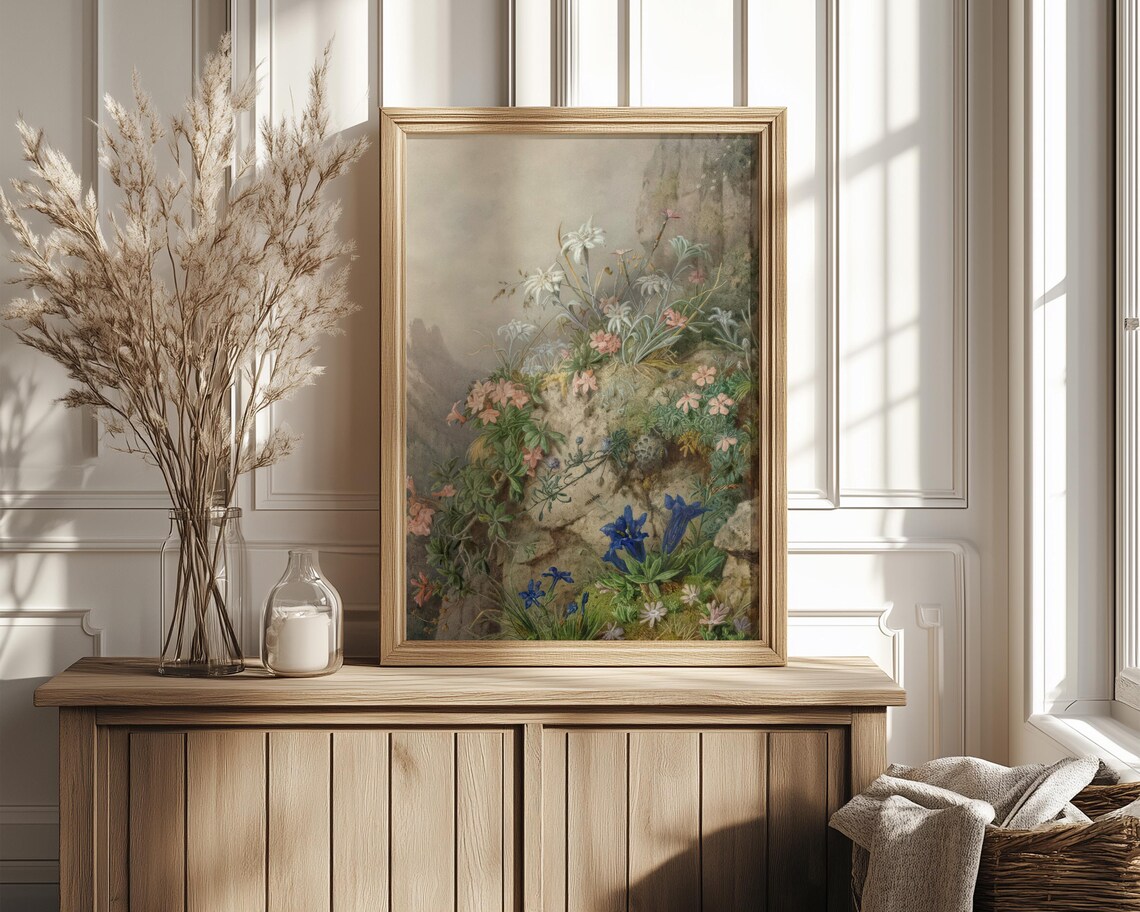 Blue Gentians Alpine Wildflowers Misty Mountain Meadow Poster - Image 4
