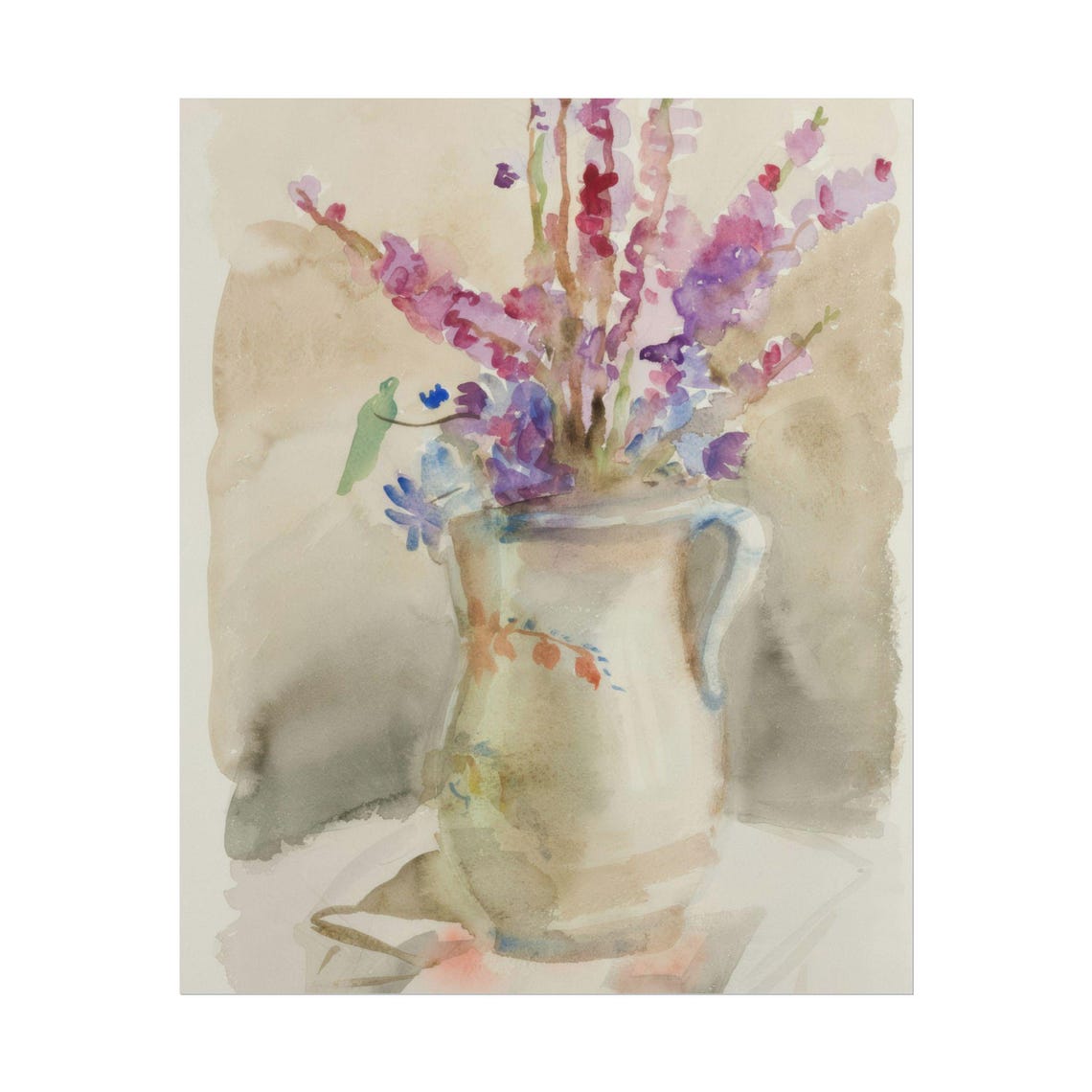 Pink Sweet Peas in Ceramic Pitcher Soft Watercolor Floral Poster - Image 5