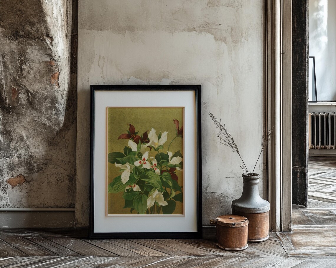 White Blossoms with Burgundy Foliage in Vintage Botanical Art Poster - Image 3