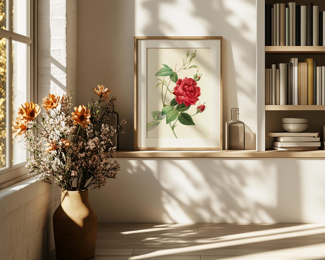 Crimson Red Rose Botanical Illustration with Buds Vintage Poster - Image 6