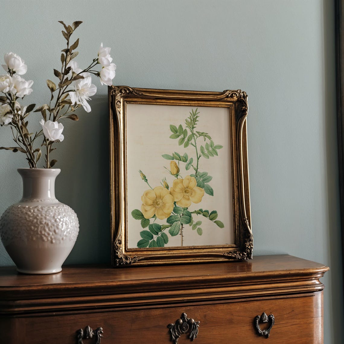 Yellow Wild Rose Blooms Vintage Botanical Illustration Poster - Image 2