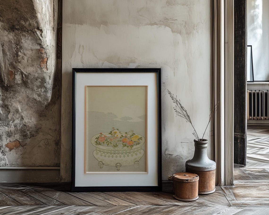 Art Nouveau Marble Basin Chrysanthemums Japanese Style Poster - Image 3