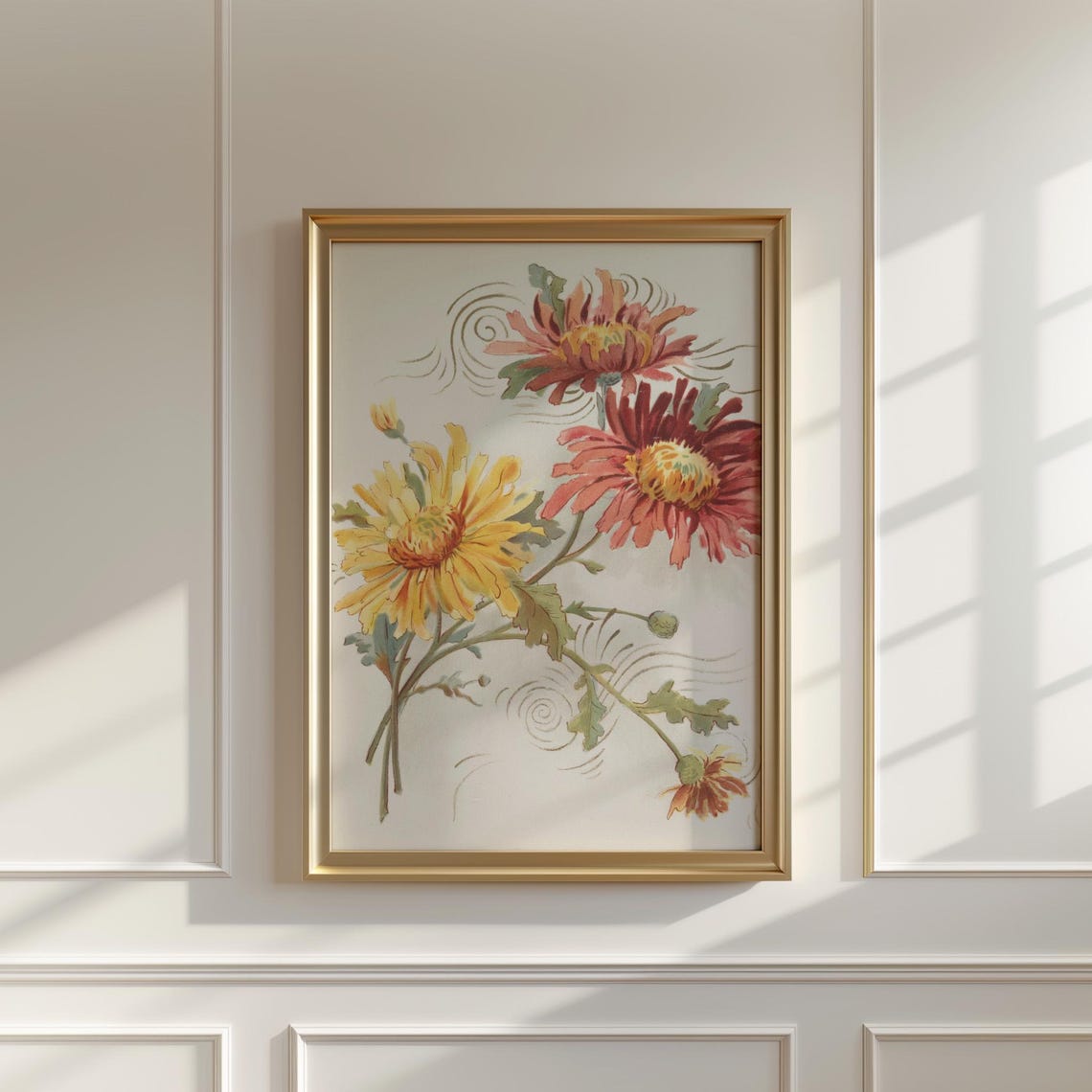 Pink Red And Yellow Chrysanthemum Botanical Framed Decor Print - Image 5