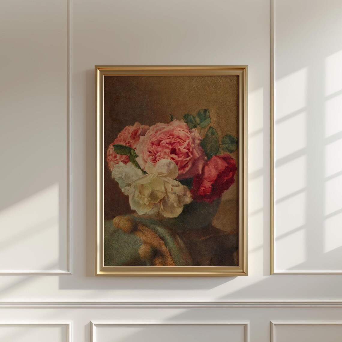 Vintage Rose Bouquet Painting Pink Red White Roses Vase Poster - Image 5