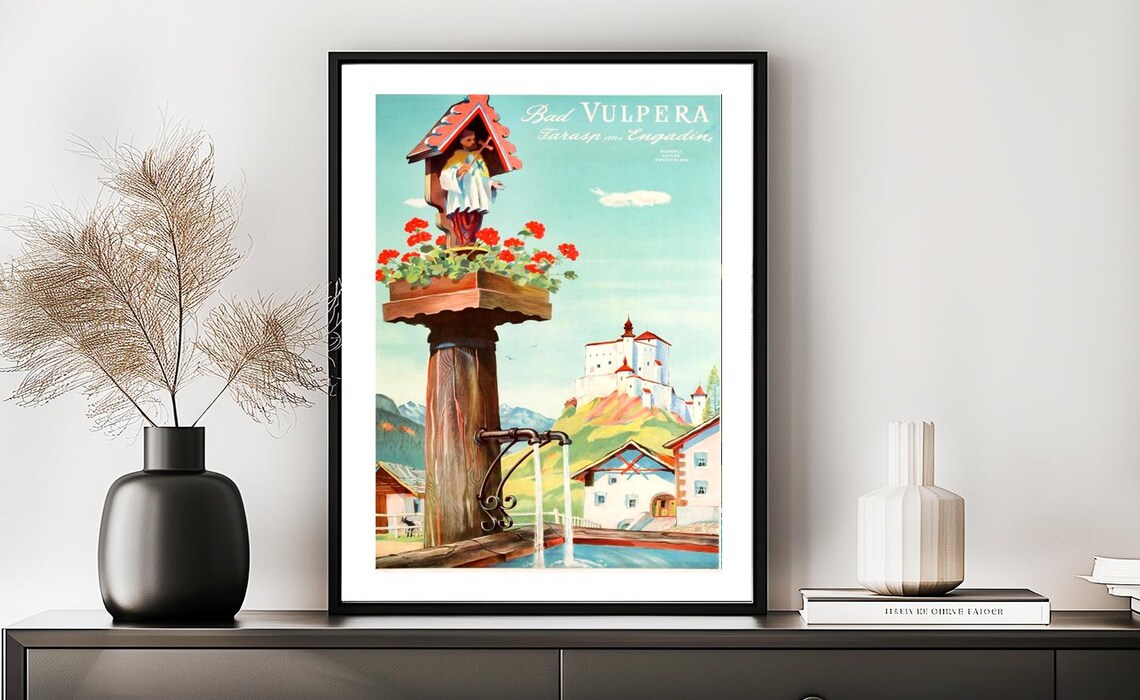 Bad Vulpera Tarasp Engadin Suisse Vintage Travel Poster