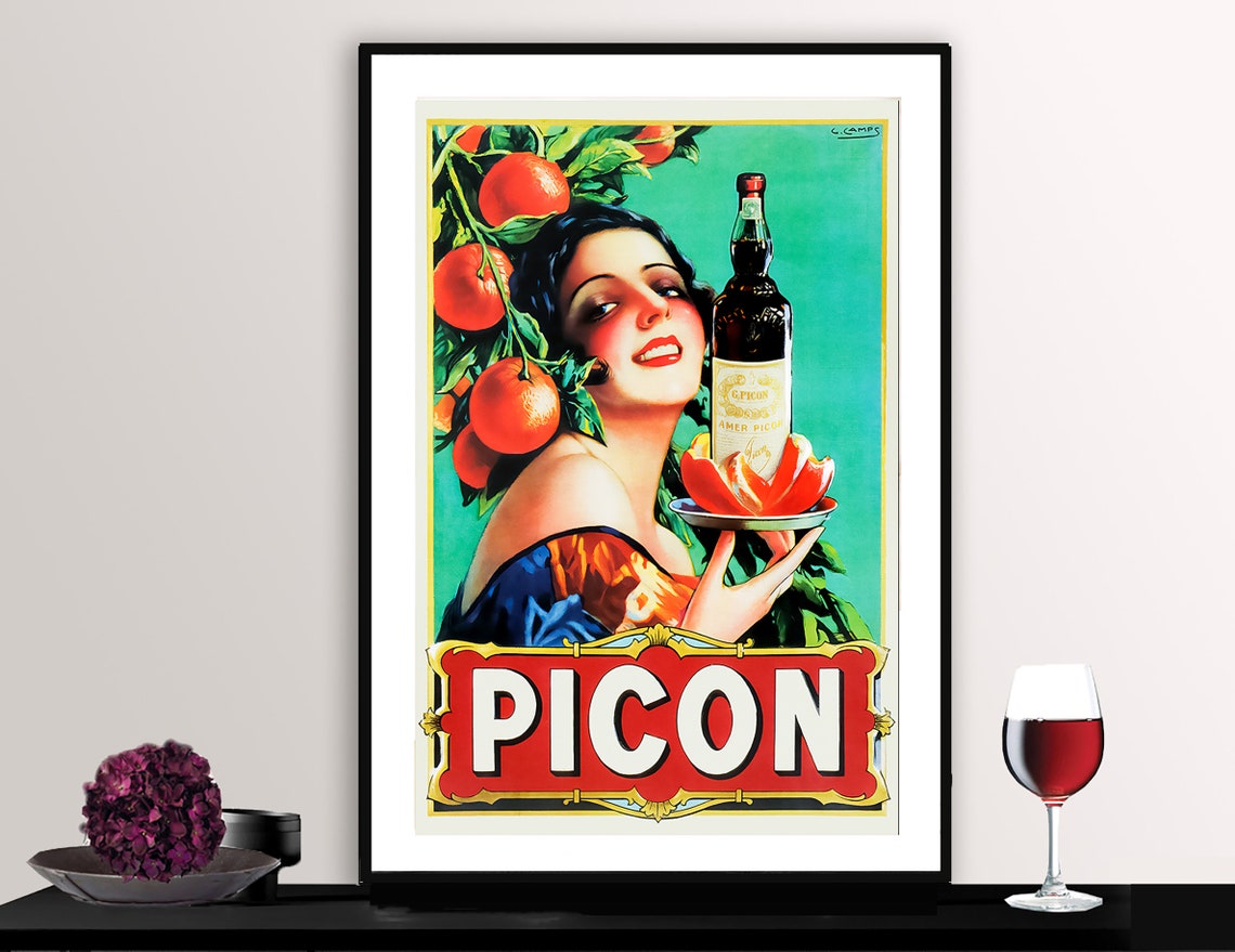 Picon French Aperitif Bottle Orange Vintage Advertising Poster