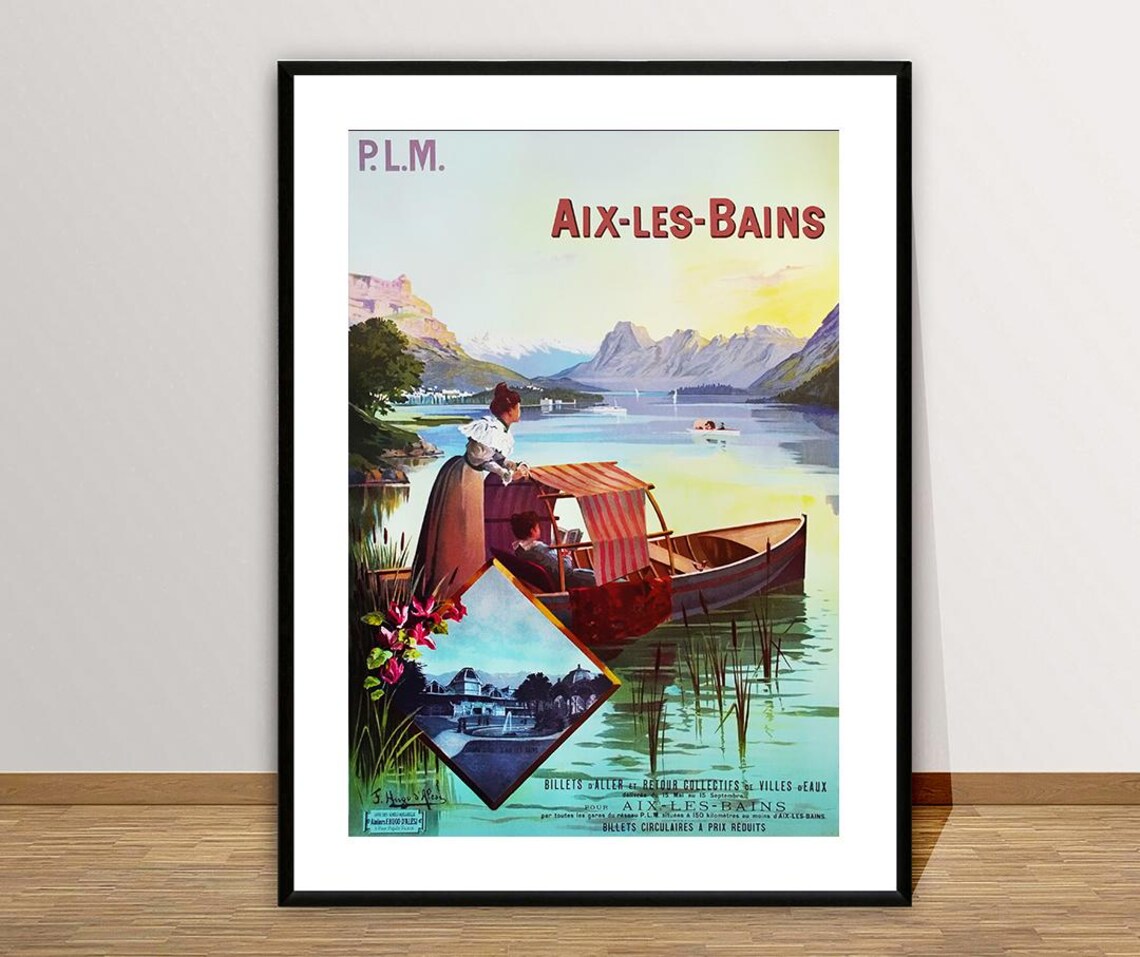 Aix Les Bains PLM Lake Boat Vintage French Spa Travel Art Poster - Image 2