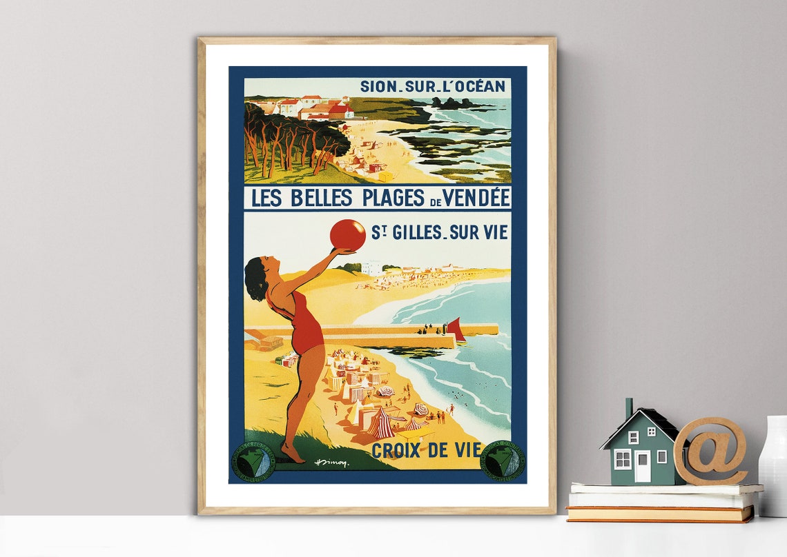 Vendee France Beautiful Beaches Retro Bathing Beauty Ball Poster