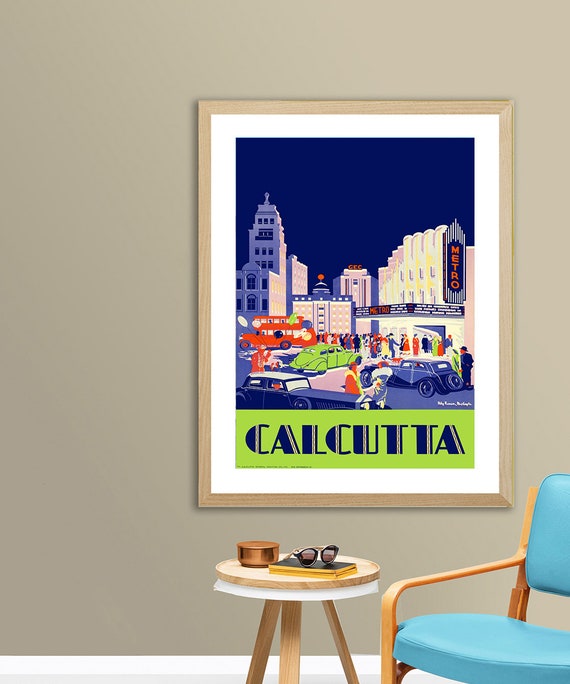 Calcutta India Vintage Travel Poster Retro India Poster Gift Idea Wall Decor