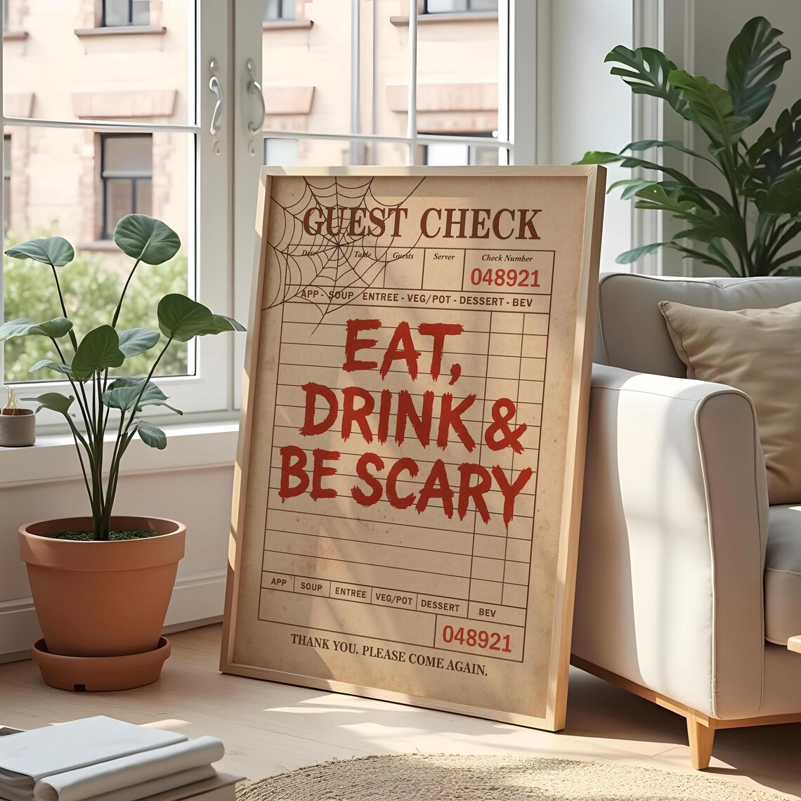 Eat Drink And Be Scary Vintage Guest Check Halloween Party Poster