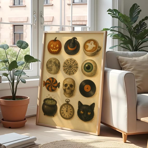 Vintage Halloween Collage Art Print Spooky Gothic Decor