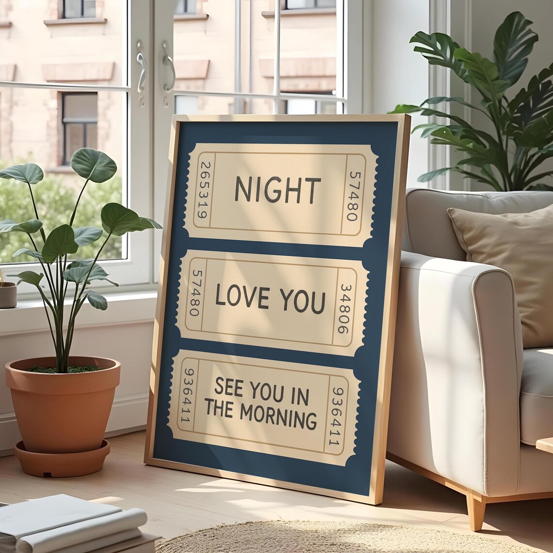 Vintage Night Tickets Love You See You Morning Romantic Quote Print