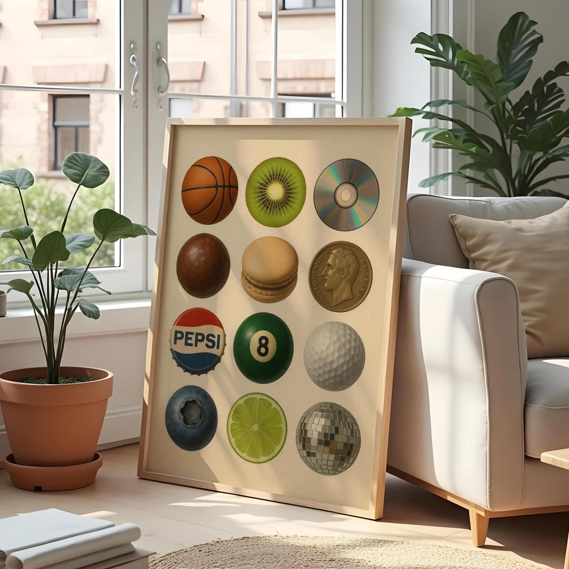 Retro Round Objects Pop Art Grid Eclectic Kitchen Wall Poster
