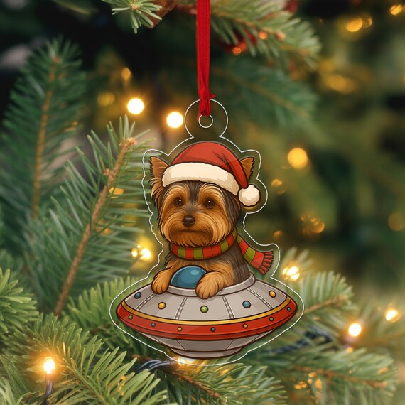 Personalized Yorkshire Terrier UFO Christmas Ornament Santa Acrylic Print