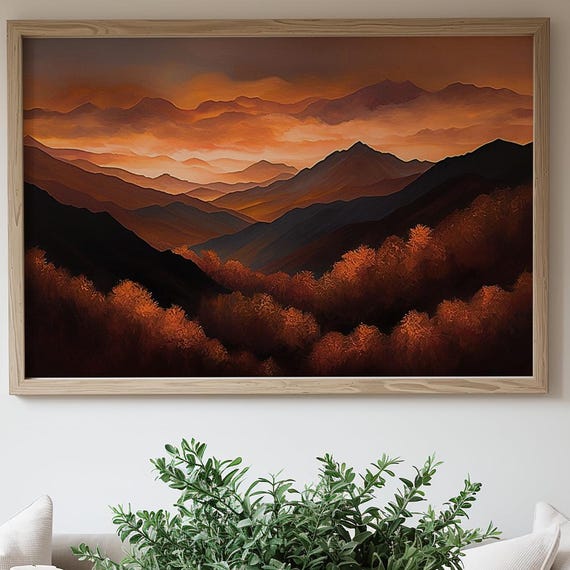 Autumn Mountain Landscape Art Print Golden Sunset Canvas Or Poster 56