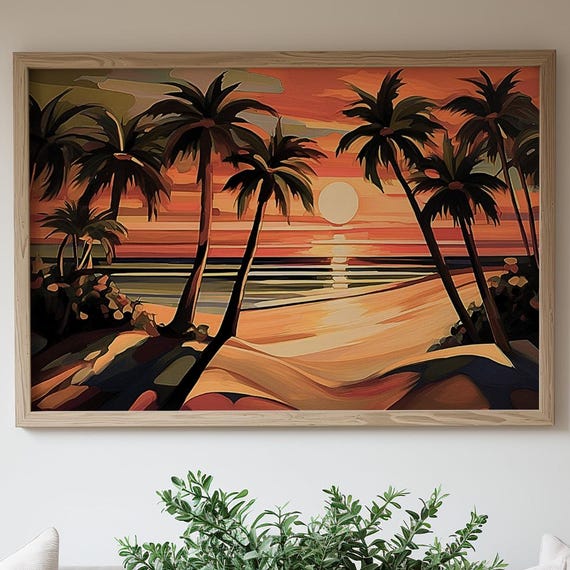 Tropical Sunset Palm Beach Art Print
