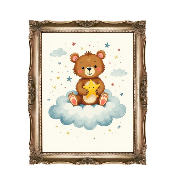 Teddy Bear Wall Art For Kids Or Nurseries Baby Room Decor Cloud Star Nursery Cute