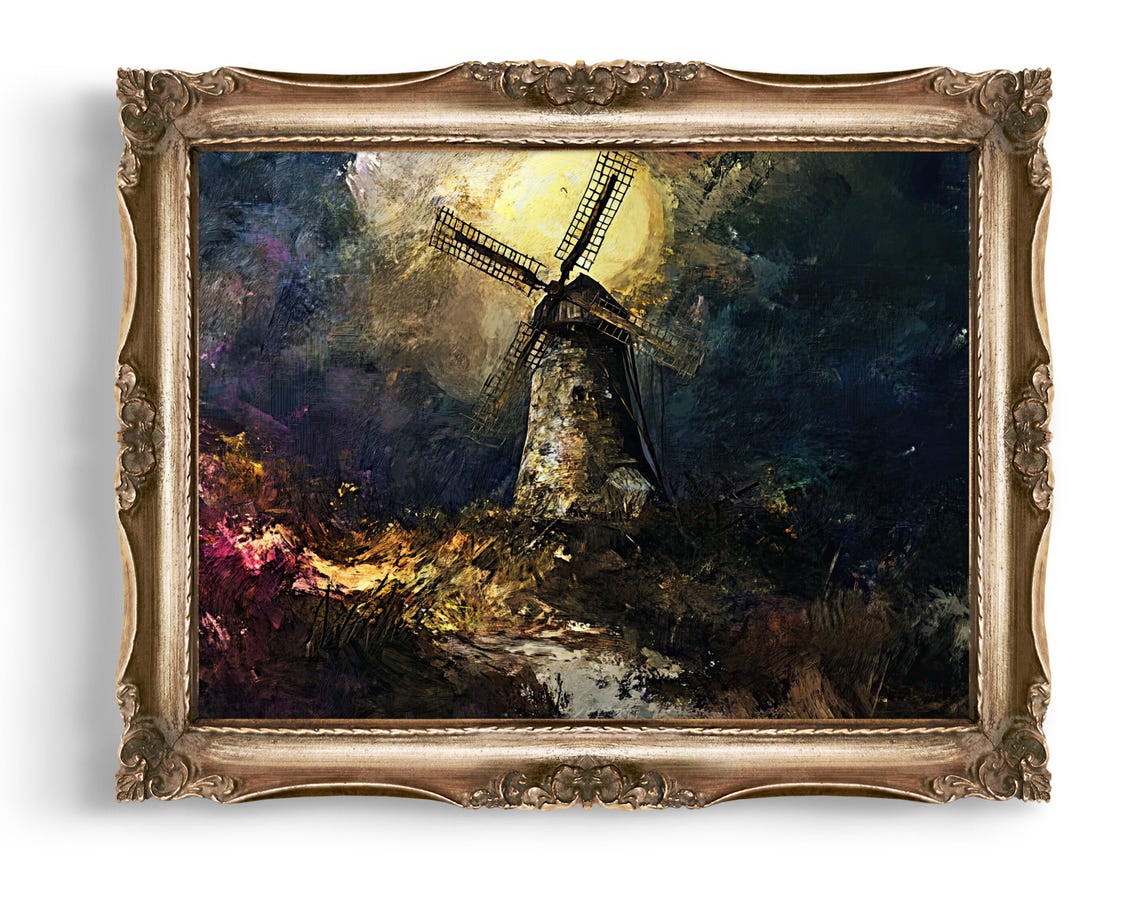 Creepy Vintage Windmill Art Eerie Wall Decor Style Print Dark Moody Artwork