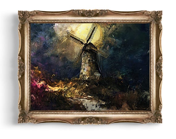 Creepy Vintage Windmill Art Eerie Wall Decor Style Print Dark Moody Artwork