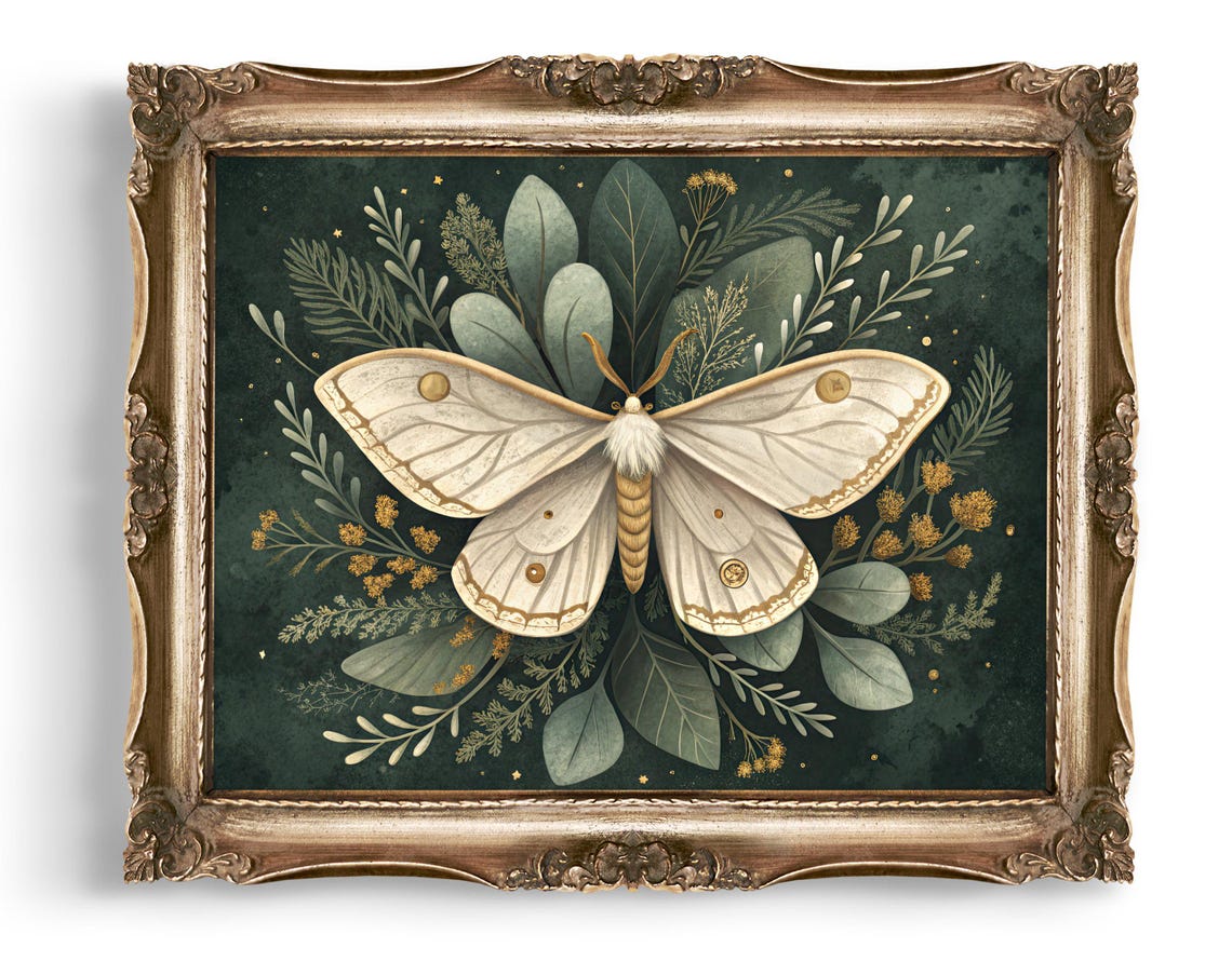 Moth Art Print Botanical Wall Decor Insect Illustration Nature Inspired Home Instant