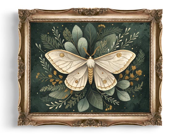 Moth Art Print Botanical Wall Decor Insect Illustration Nature Inspired Home Instant