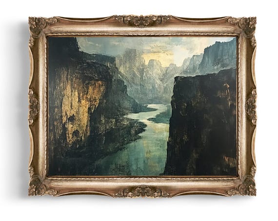 Dramatic River Canyon Downloads Of Wall Art Landscape Dark Academia Decor Moody Nature Scenery Large
