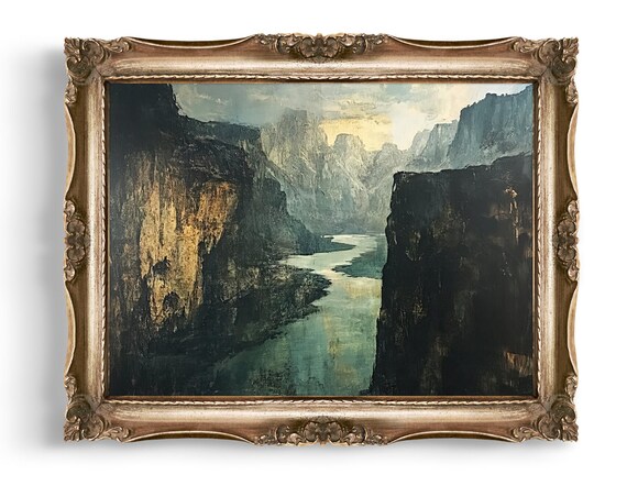 Moody River Canyon Dark Dramatic Landscape Vintage Style Poster