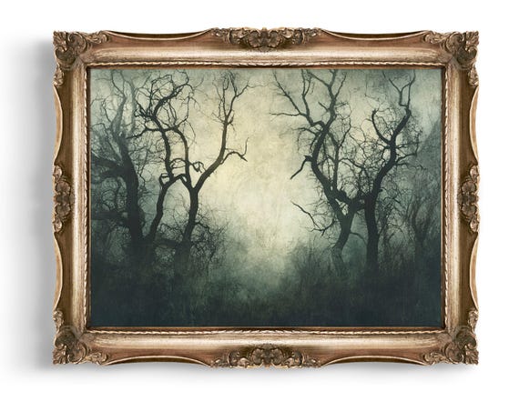 Vintage Style Creepy Wall Art Spooky Tree Print Dark Forest Illustration Gothic Home Decor Halloween