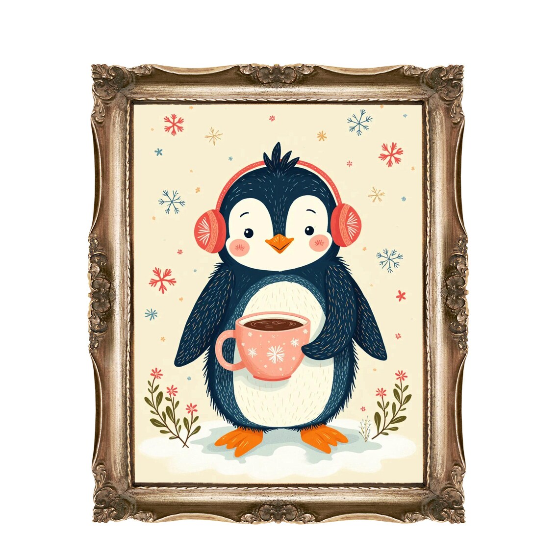 Penguin Wall Art Nursery Decor Cute Animal For Kids Winter With Coffee Playroom
