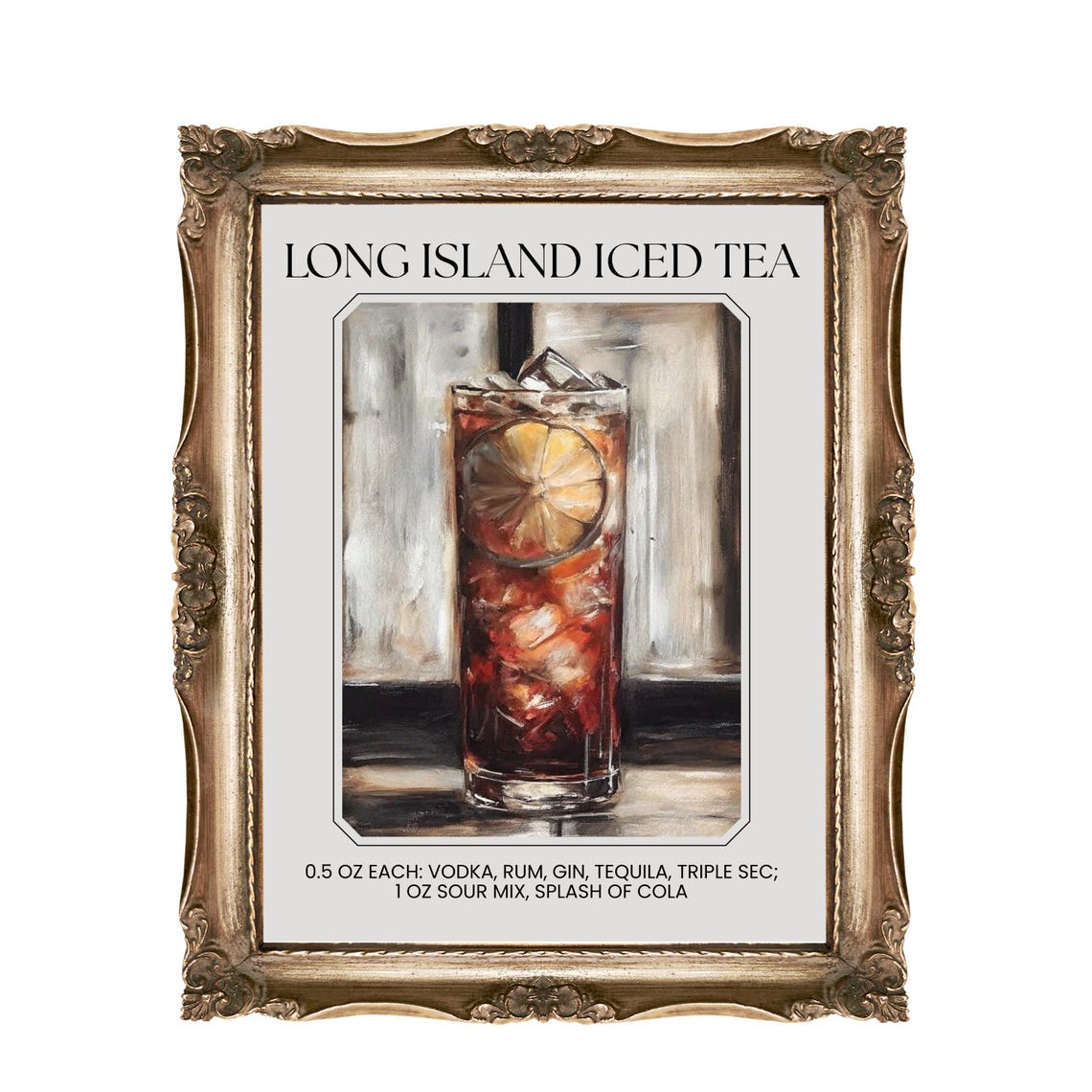 Long Island Iced Tea Cocktail Recipe Classic Bar Cart Kitchen Poster