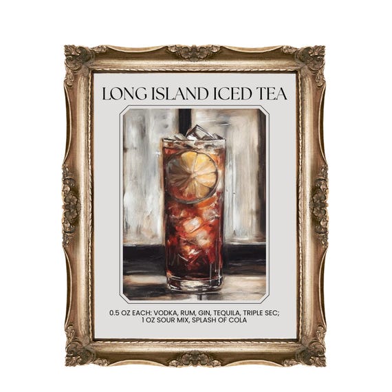 Long Island Iced Tea Cocktail Recipe Art Bar Decor Kitchen Print Wall Includes 7 Sizes