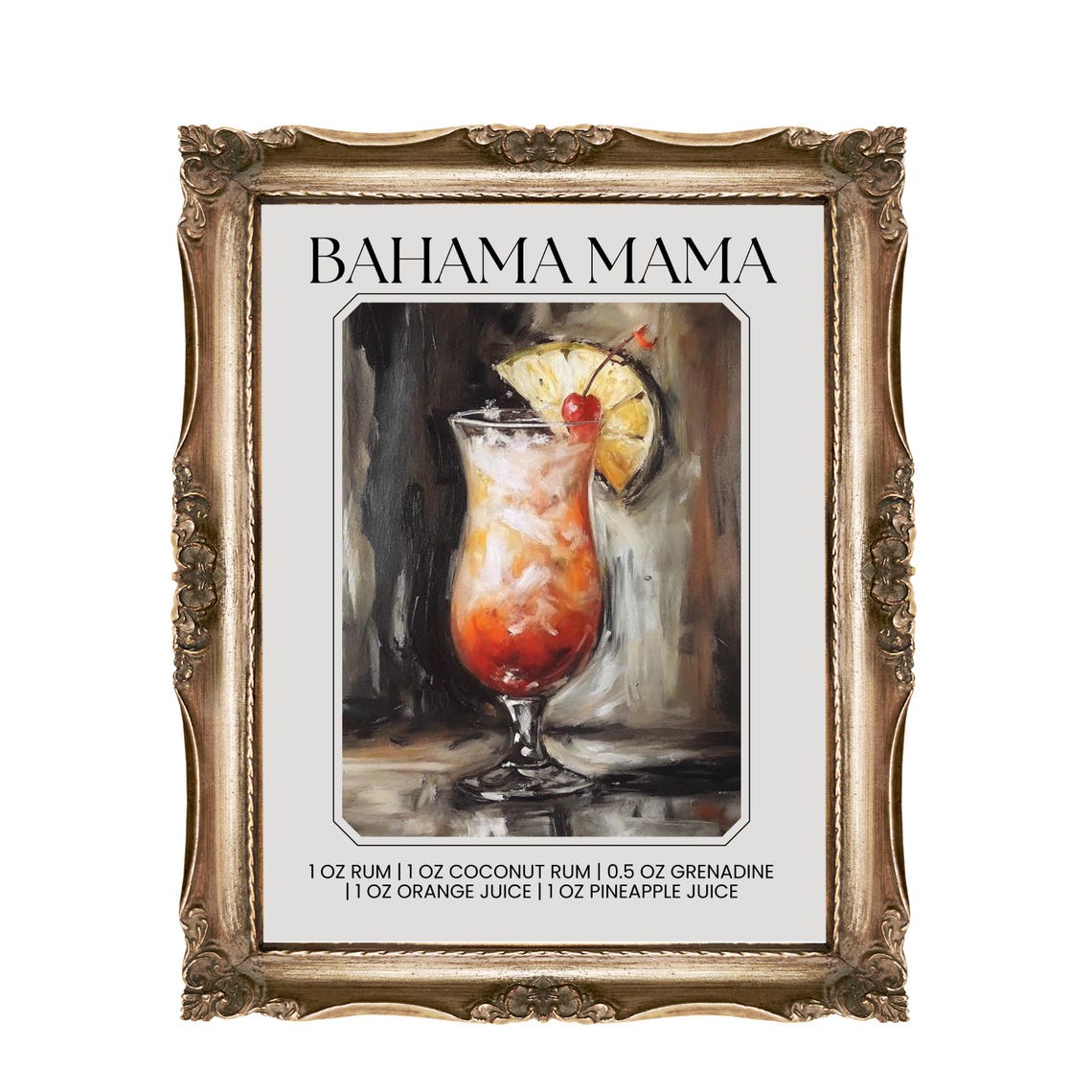 Bahama Mama Cocktail Recipe Tropical Rum Drink Bar Art Poster