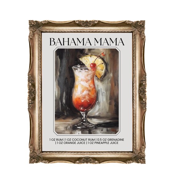 Bahama Mama Cocktail Recipe Tropical Rum Drink Bar Art Poster