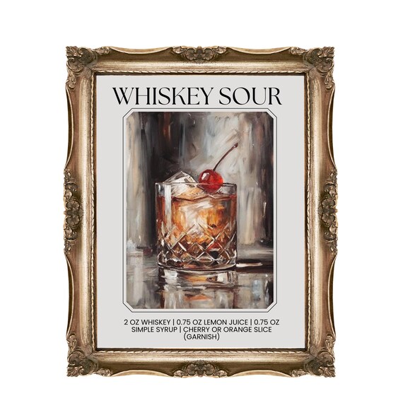 Whiskey Sour Cocktail Recipe Classic Bar Cart Kitchen Wall Poster