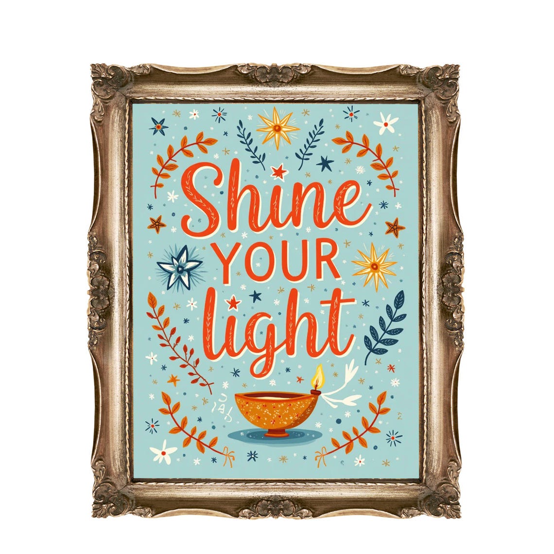 Shine Your Light Diya Lamp Inspirational Diwali Quote Wall Art